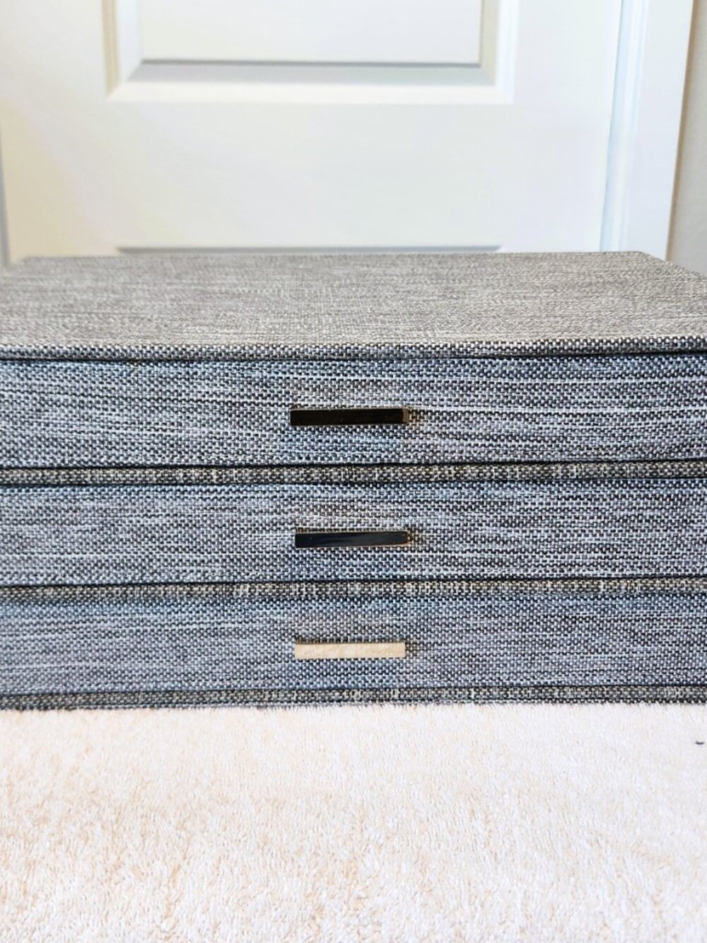 Gray Fabric 3 Drawer Jewelry Organizer Storage Box Vanity Dresser 15"